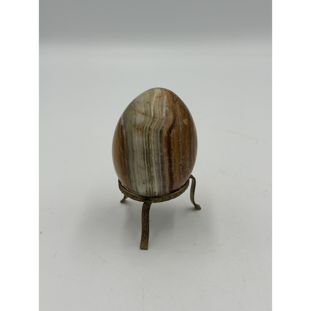 Vintage Polished Marbled Stone Round Ball Shape with Metal Stand